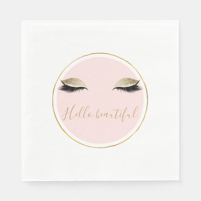Pink Gold Glitzy Black Eyelashes Serviette (Vorderseite)
