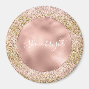 Pink Gold Glitzy Girly Sparkle Glitzer Ombre Magnet