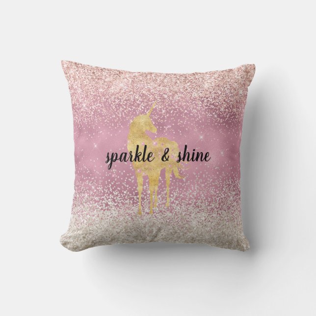 Pink Gold Glitzy Glitzer Unicorn Kissen (Vorderseite)