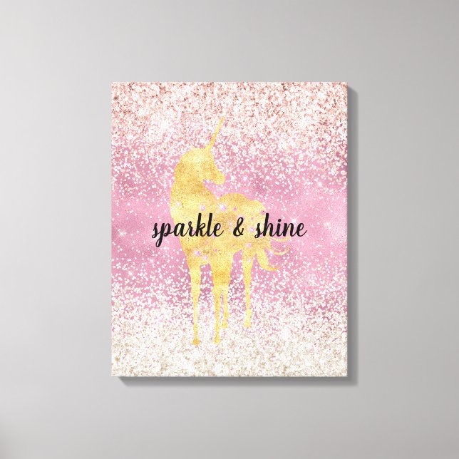 Pink Gold Glitzy Glitzer Unicorn Leinwanddruck (Vorderseite)