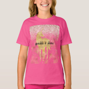 Pink Gold Glitzy Glitzer Unicorn T-Shirt
