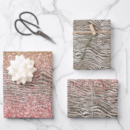Pink Gold Glitzy Glitzer Zebra Print Geschenkpapier Set