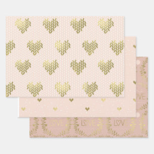 Pink Gold Hearts Liebe Wrapping Paper Sheets Geschenkpapier Set