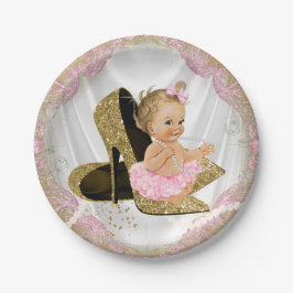 Pink Gold High Heel Baby Dusche Pappteller