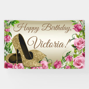Pink Gold High Heel Shoe Geburtstagsparty Banner