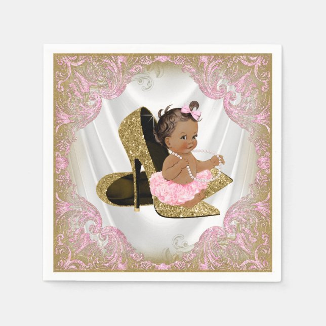 Pink Gold High Heel Shoel Etnic Girl Baby Shower Serviette (Vorderseite)