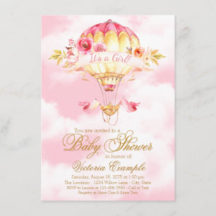 Pink Gold Hot Air Ballon Babydusche Einladungen