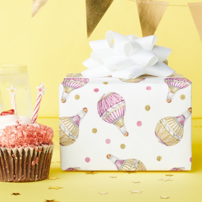 Pink Gold Hot Air Balloons Confetti Geschenkpapier (Geburtstagsparty)