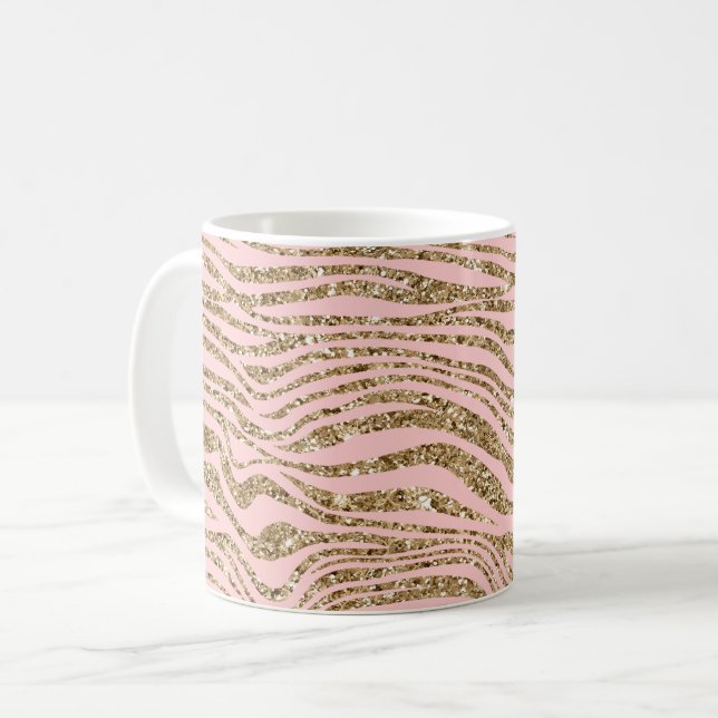 Pink Gold Imitate Glitzer Zebra Print Kaffeetasse (Vorderseite Links)