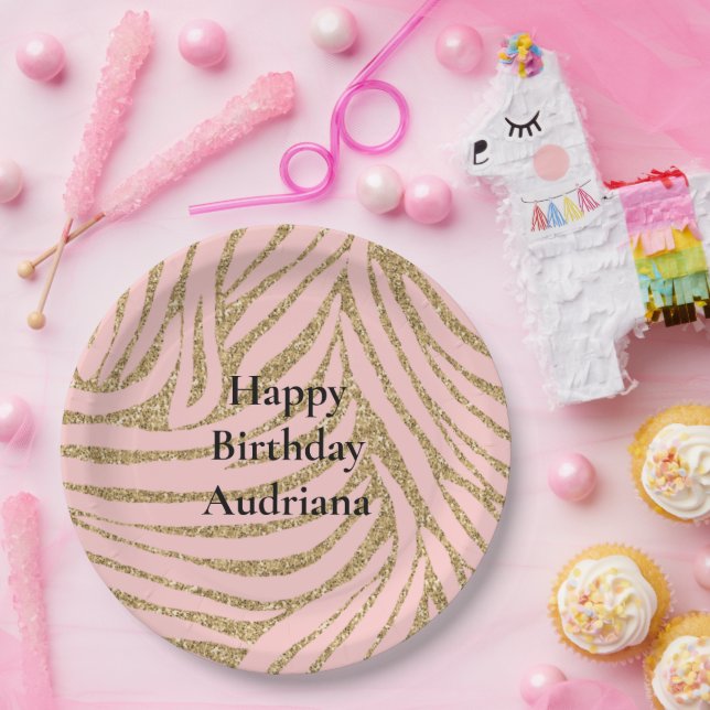Pink Gold Imitate Glitzer Zebra Print Pappteller (Party)