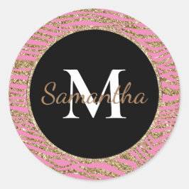 Pink Gold Imitate Glitzer Zebra Print Runder Aufkleber