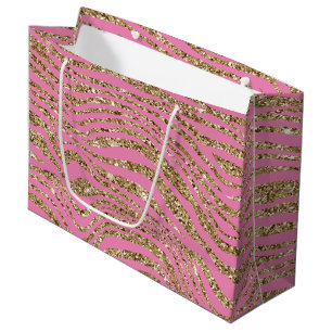 Pink Gold Imitats Glitzer Zebra Große Geschenktüte