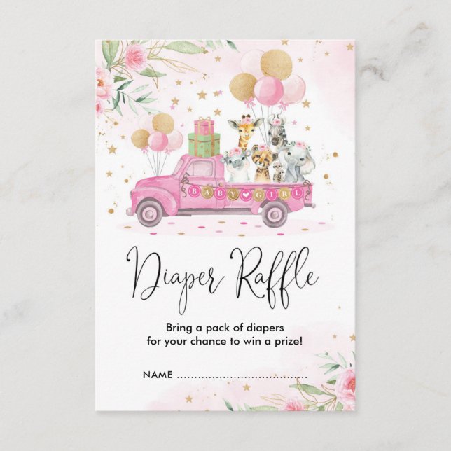 Pink Gold Jungle Safari Tiere Windelwindung Begleitkarte (Vorderseite)