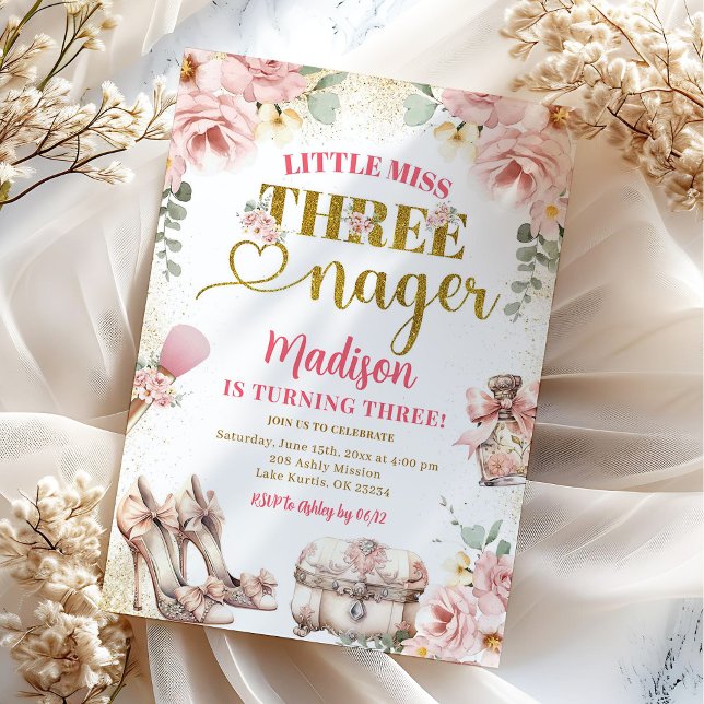 Pink Gold Kleine Miss Drohenager Dritter Geburtsta Einladung (Von Creator hochgeladen)