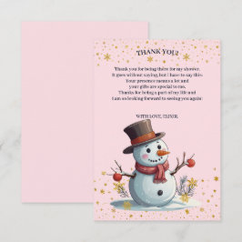 Pink & Gold Kleine Schneeflocken Snowman Baby Dusc Dankeskarte