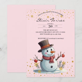 Pink & Gold Kleine Schneeflocken Snowman Baby Dusc Einladung