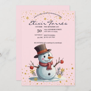 Pink & Gold Kleine Schneeflocken Snowman Baby Dusc Einladung