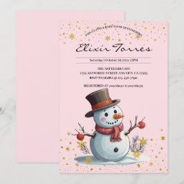 Pink & Gold Kleine Schneeflocken Snowman Baby Dusc Einladung