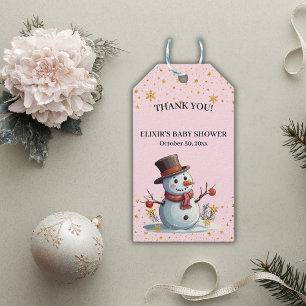 Pink & Gold Kleine Schneeflocken Snowman Baby Dusc Geschenkanhänger