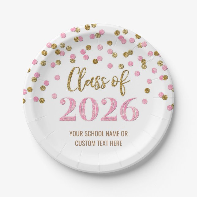Pink Gold Konfetti Abschluss 2026 Pappteller (Vorderseite)