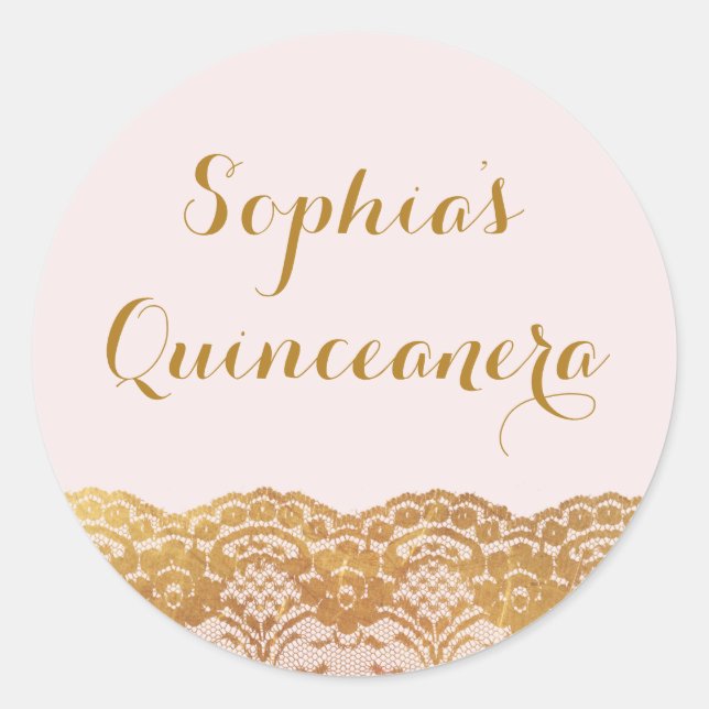 Pink Gold Lace Quinceanera Sticker (Vorderseite)