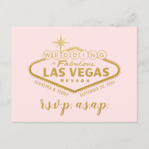 Pink Gold Las Vegas Wedding RSVP Response Postkart Ankündigungspostkarte