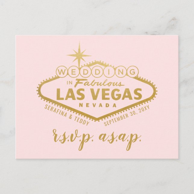 Pink Gold Las Vegas Wedding RSVP Response Postkart Ankündigungspostkarte (Vorderseite)