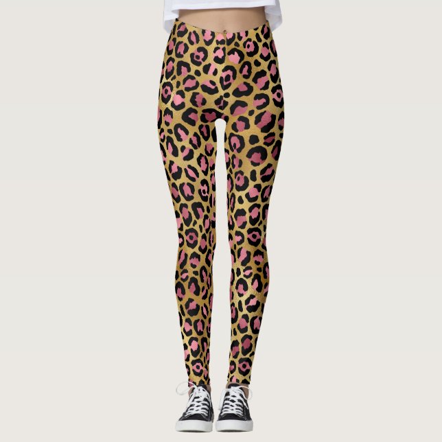 Pink & Gold Leopard Tierwerbung, Leopard-Geschenk Leggings (Vorderseite)