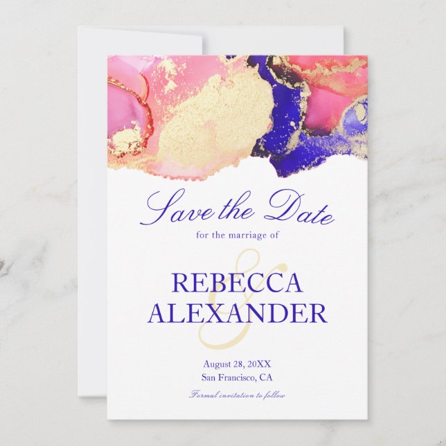 Pink Gold Lila Agate Wedding Save The Date (Vorderseite)
