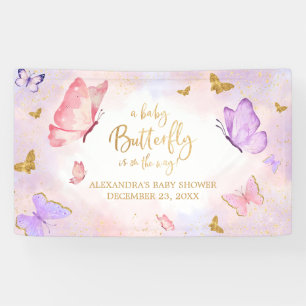 Pink Gold Lila Butterfly Baby Dusche Banner