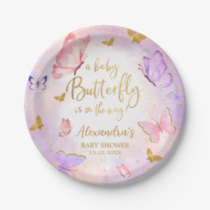 Pink Gold Lila Butterfly Baby Dusche Pappteller