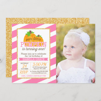 Pink Gold Little Pumpkin Girl Erstes Geburtstags-F Einladung