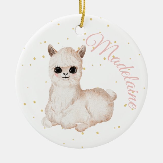 Pink Gold Llama Niedliches Foto Keramik Ornament (Vorne)