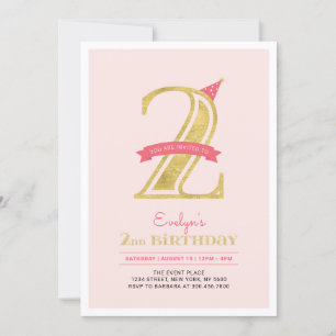 Pink & Gold Mädchen 2. Geburtstagsfeier Einladung