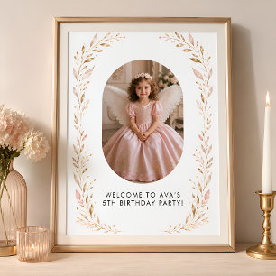 Pink Gold Mädchen 5. Geburtstags-Willkommensschild Poster