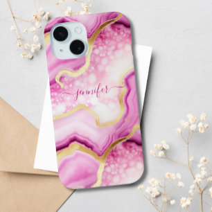Pink Gold Marmor Agate Geode Mit Monogramm Chic Case-Mate iPhone Hülle