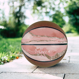 Pink Gold Marmor Monogram Calligrafy Script Name Basketball