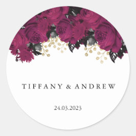 Pink Gold Marsala Blume Hochzeit Name Gefallen Runder Aufkleber