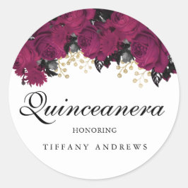 Pink Gold Marsala Blume Quinceanera Gefallen Runder Aufkleber