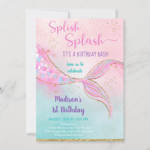 Pink Gold Mermaid Birthday Einladung
