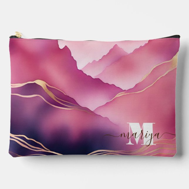 Pink Gold Metallic Marmorname Zubehörtasche (Vorderseite)