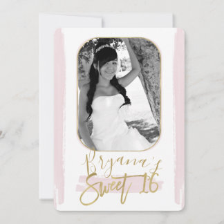 Pink Gold Minimal Moderne Sweet 16 Foto Picture Einladung