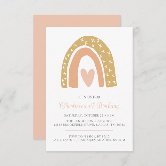 Pink Gold Minimalistisch Boho Rainbow Birthday Par Einladung (Vorne/Hinten)