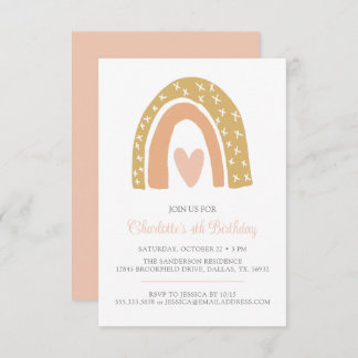 Pink Gold Minimalistisch Boho Rainbow Birthday Par Einladung