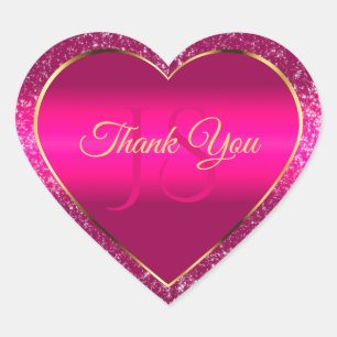 Pink Gold mit Glitzer und Initialen Niedlich Danke Herz-Aufkleber