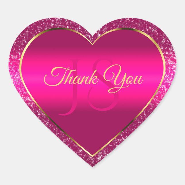 Pink Gold mit Glitzer und Initialen Niedlich Danke Herz-Aufkleber (Vorderseite)