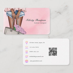 Pink-Gold-Modedesigner-QR-Code Visitenkarte