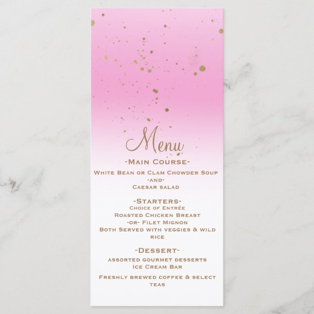 Pink Gold Modern Glam Confetti Party Wedding Menü Menükarte (Vorderseite)