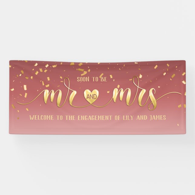 Pink Gold Mr. and Mrs. Verlobung Banner (Horizontal)