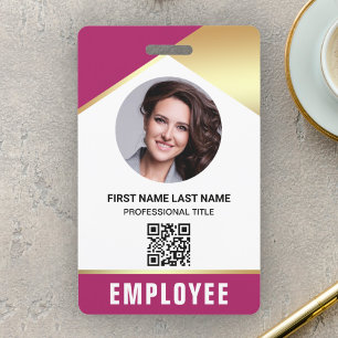 Pink Gold Name Foto QR Code Mitarbeiter ID Card Ausweis